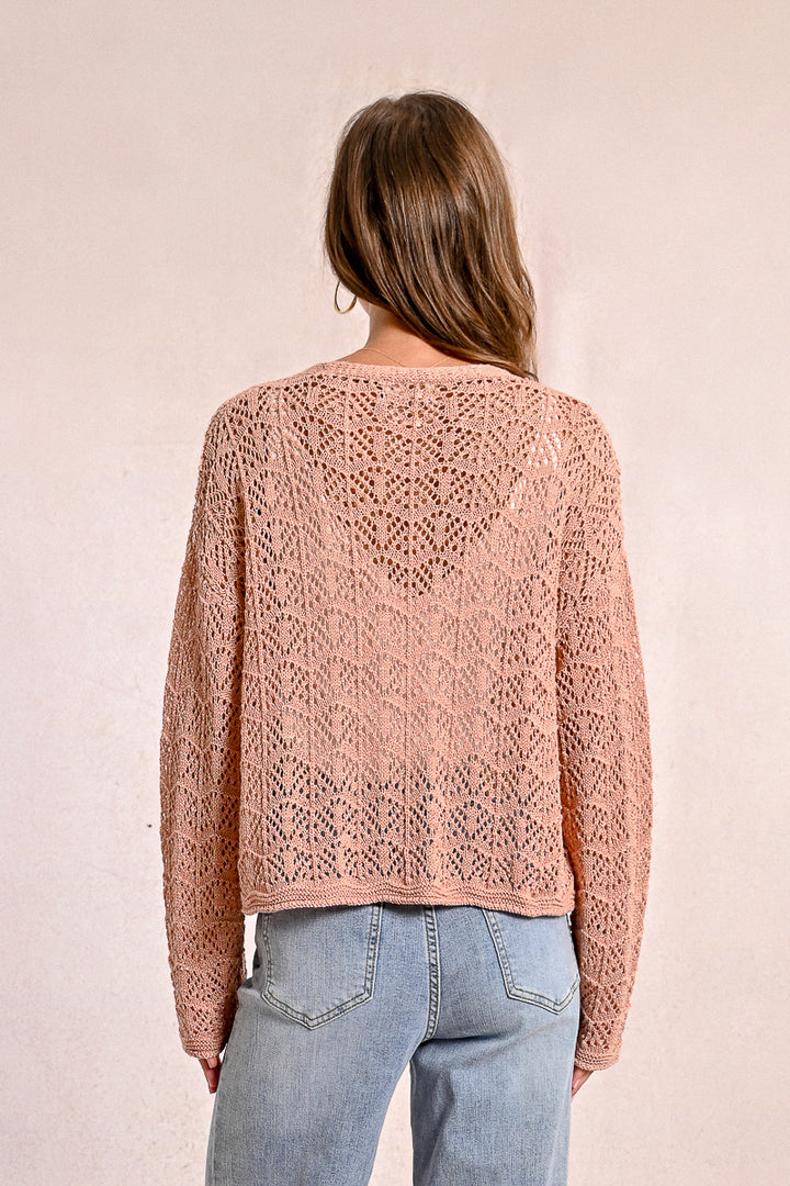 Molly Bracken OpeWork Knitted Peachy Pink Cardigan