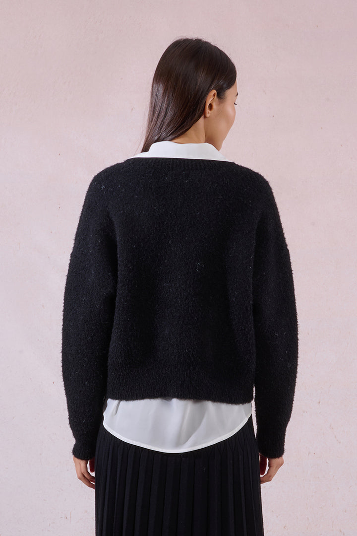 Molly Bracken Black Knitted Cardigan With Heart Print