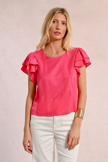 Molly Bracken Ruffle Sleeve Pink Top