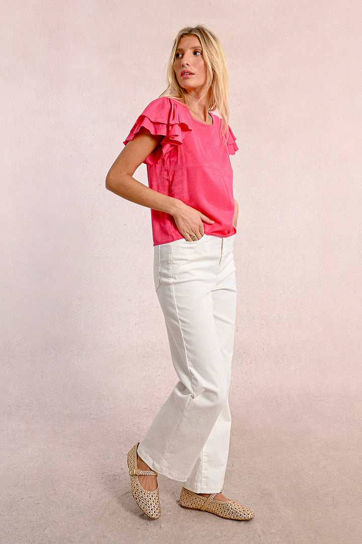 Molly Bracken Ruffle Sleeve Pink Top