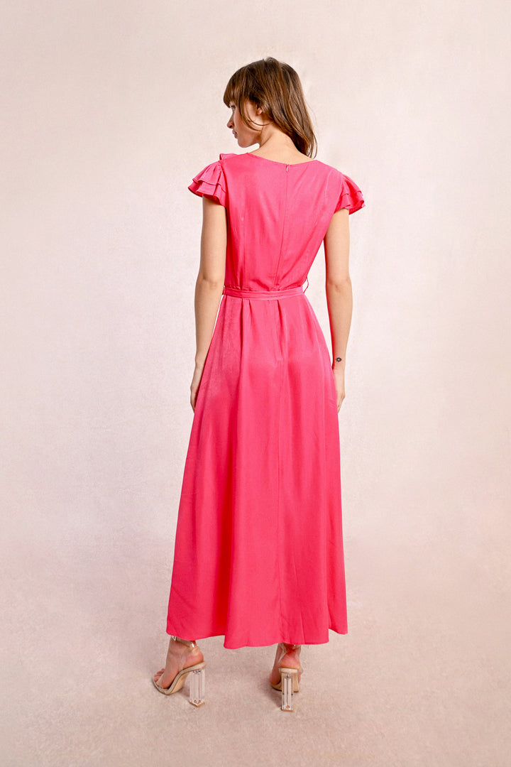 Molly Bracken Rose Pink V Neck Ruffle Dress