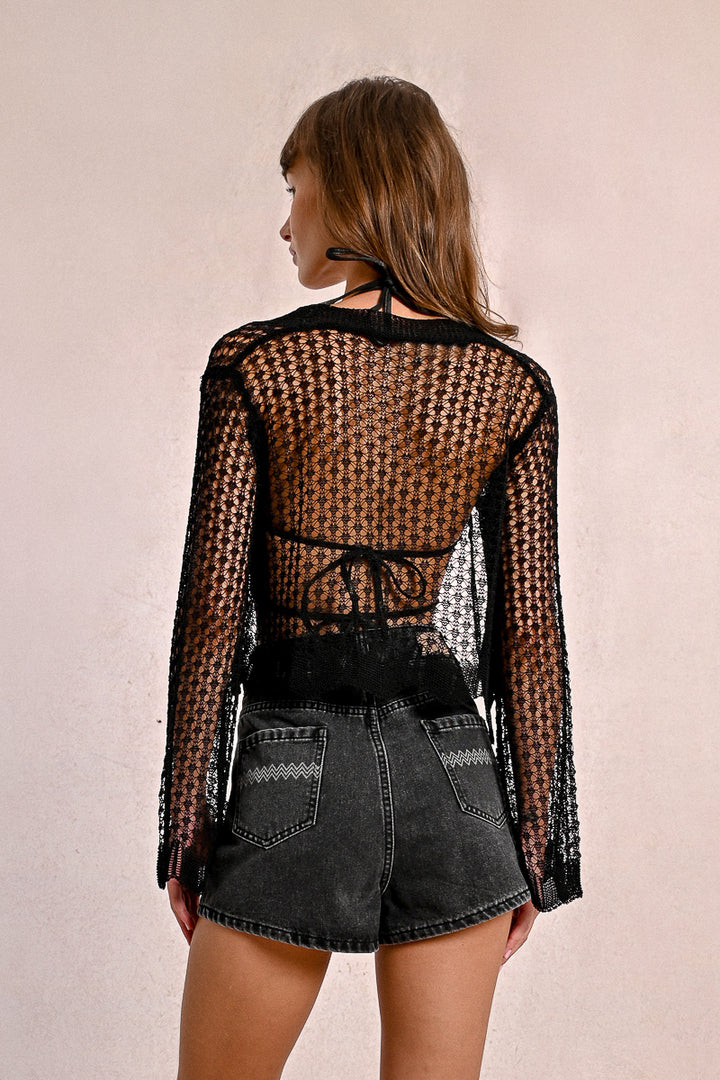 Molly Bracken Knitted Black Semi Transparent Cardigan