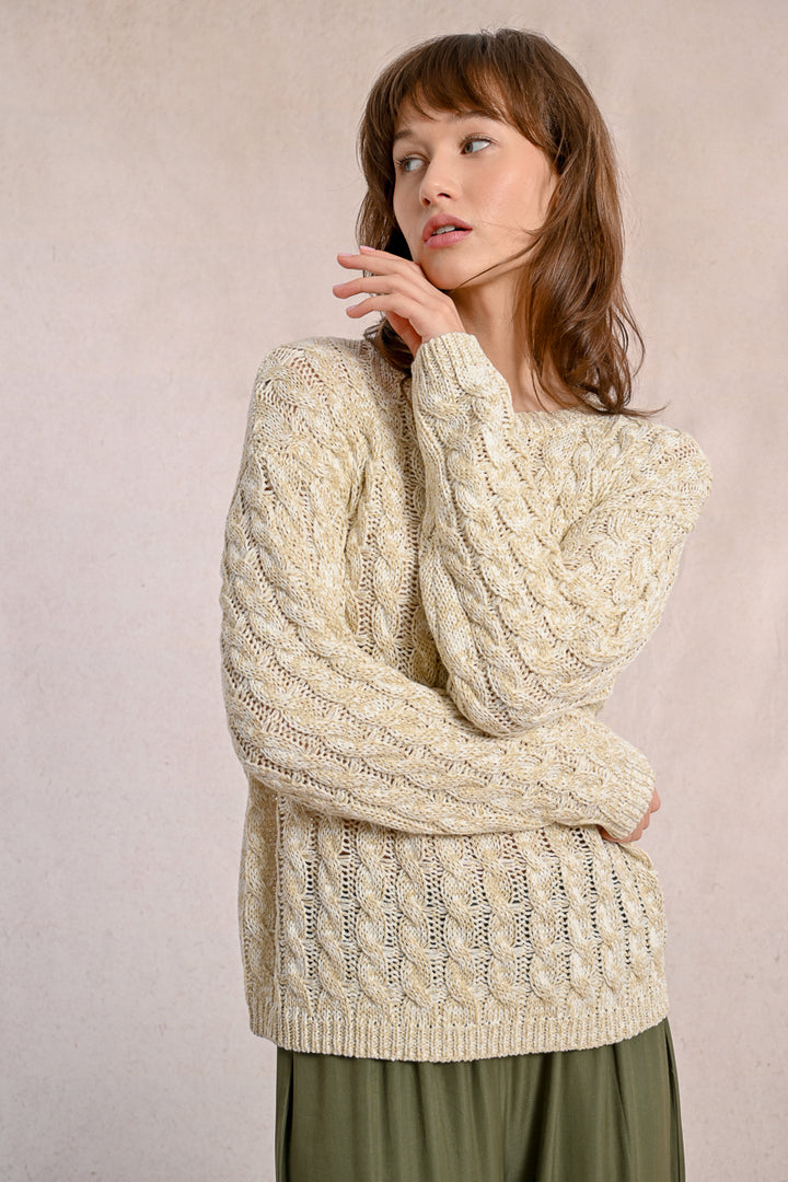 Molly Bracken Cable Off White Sweater