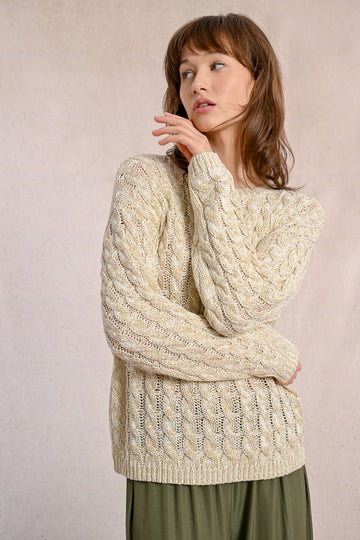 Molly Bracken Cable Off White Sweater