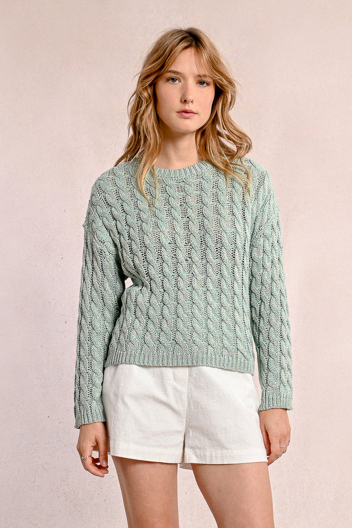 Molly Bracken Cable Knitted Turquoise Sweater