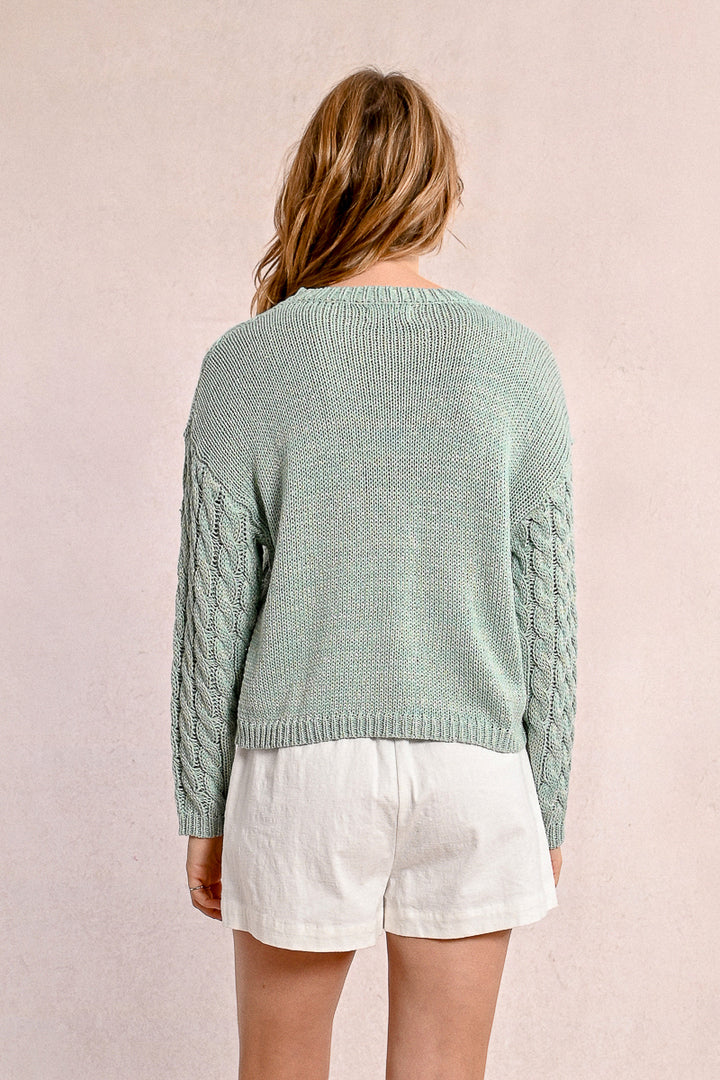 Molly Bracken Cable Knitted Turquoise Sweater