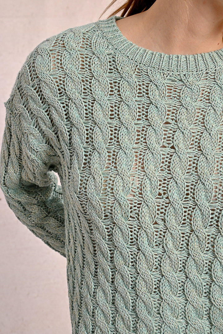 Molly Bracken Cable Knitted Turquoise Sweater