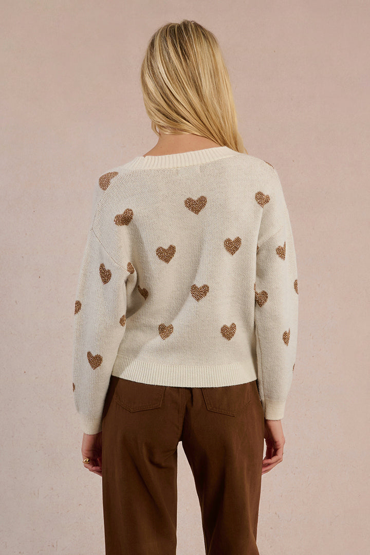 Molly Bracken Off White Knitted Cardigan With Heart Pattern