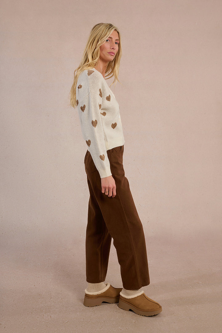 Molly Bracken Off White Knitted Cardigan With Heart Pattern