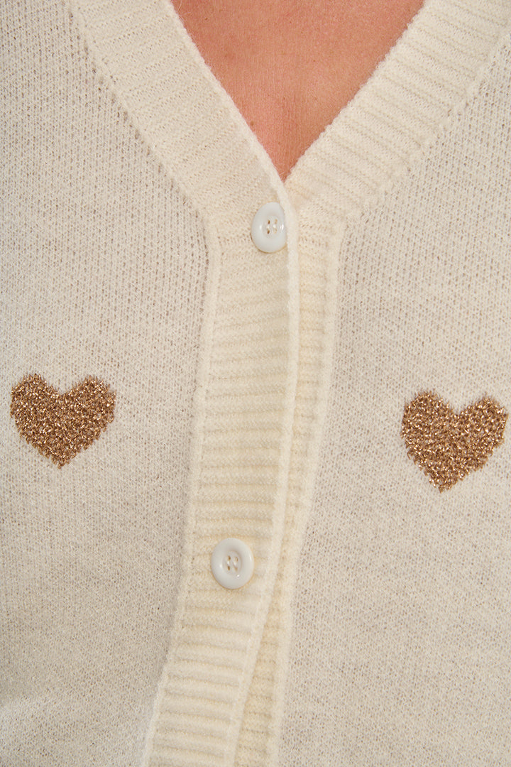 Molly Bracken Off White Knitted Cardigan With Heart Pattern