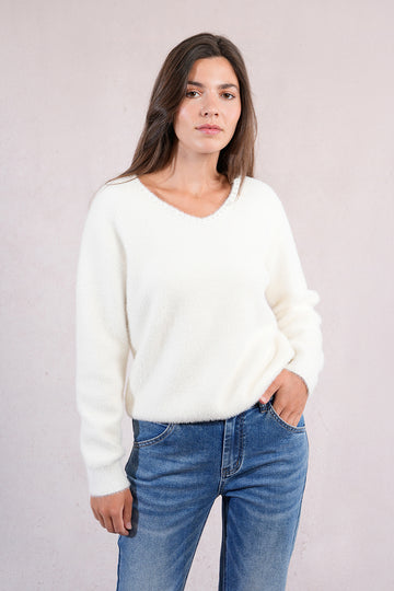 Molly Bracken Fluffy Off White Sweater