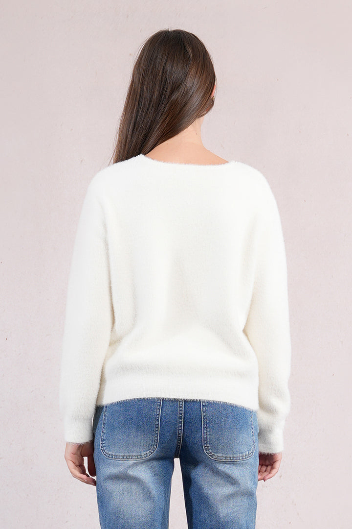 Molly Bracken Fluffy Off White Sweater