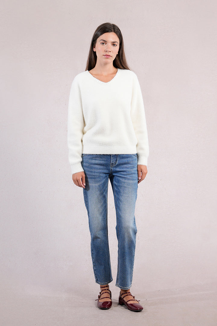 Molly Bracken Fluffy Off White Sweater