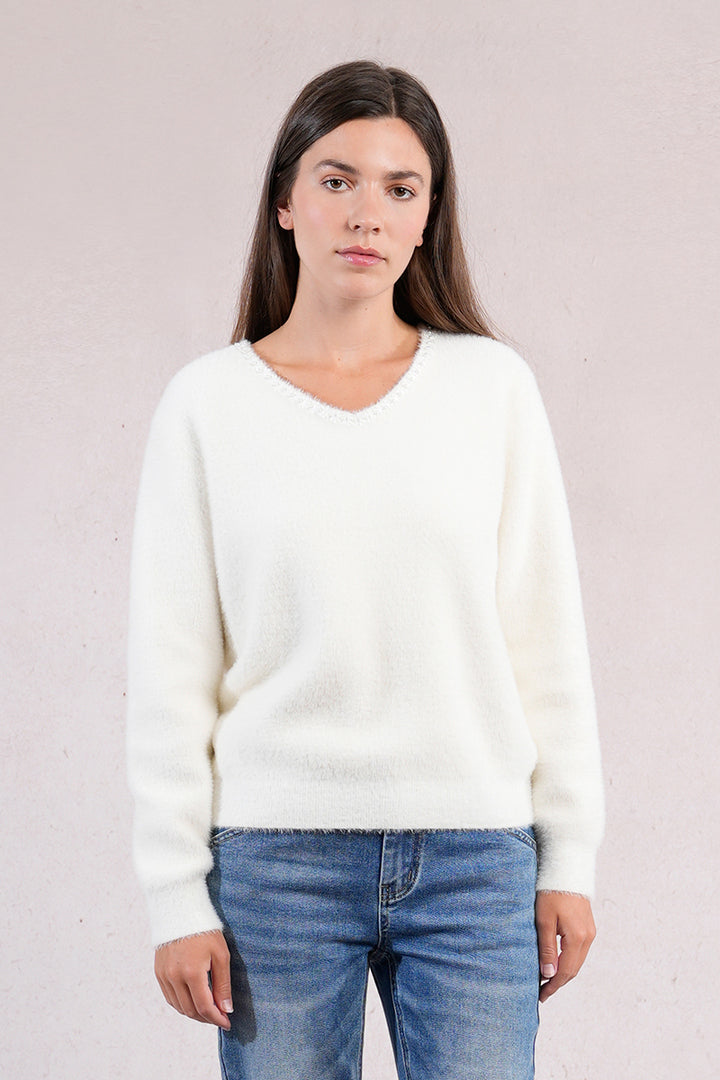 Molly Bracken Fluffy Off White Sweater