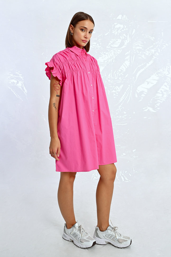 Lili Sidonio Pink Short Sleeved Ruffle Sleeved Dress