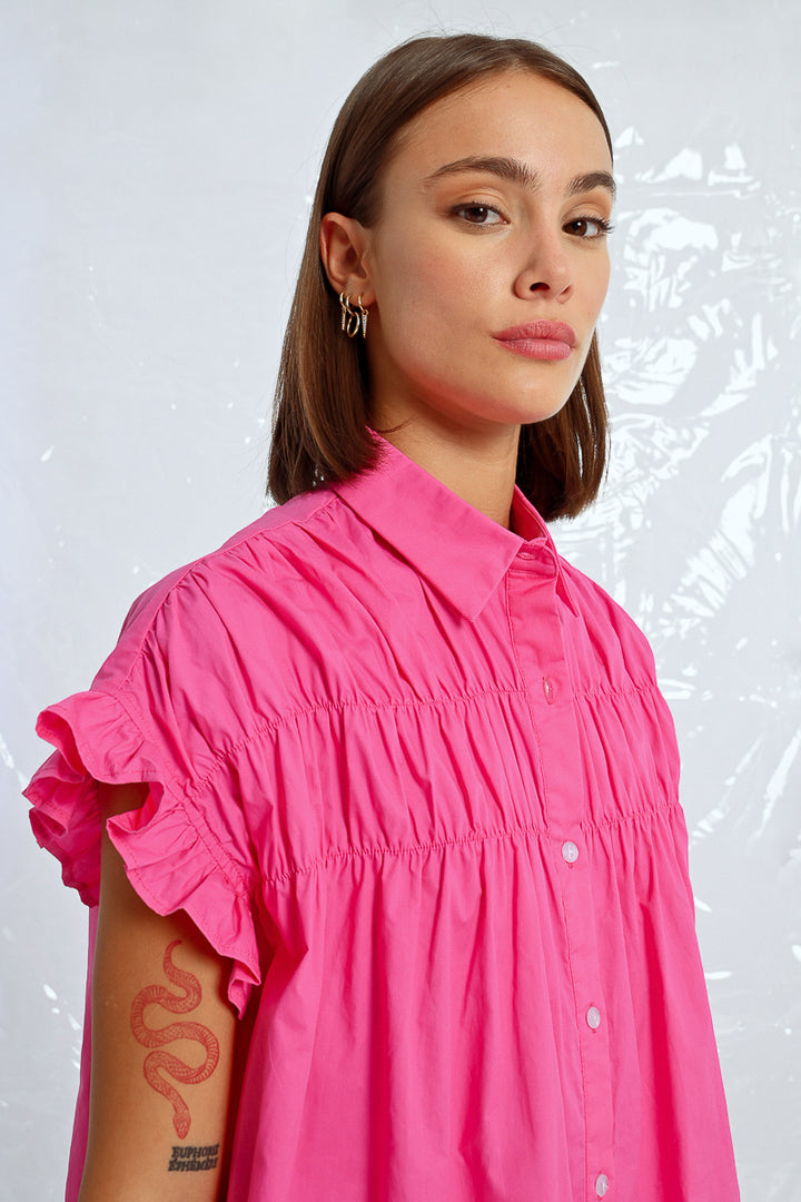 Lili Sidonio Pink Short Sleeved Ruffle Sleeved Dress