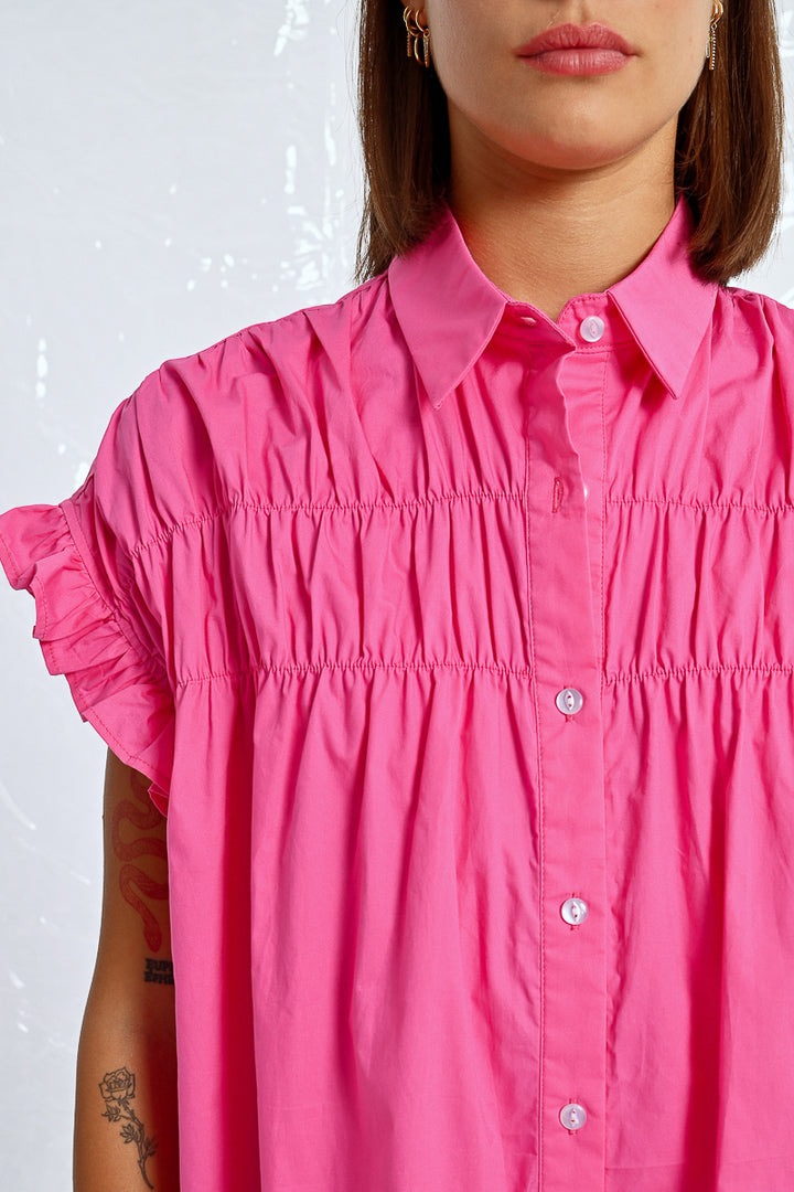 Lili Sidonio Pink Short Sleeved Ruffle Sleeved Dress