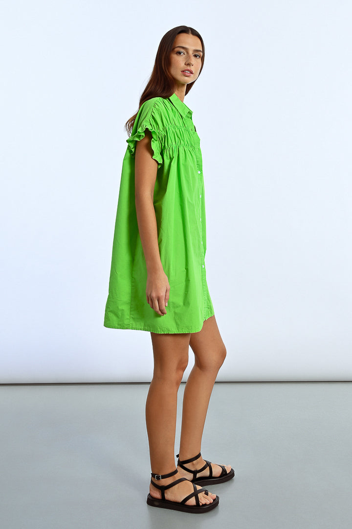 Lili Sidonio Green Ruffle Sleeved Dress