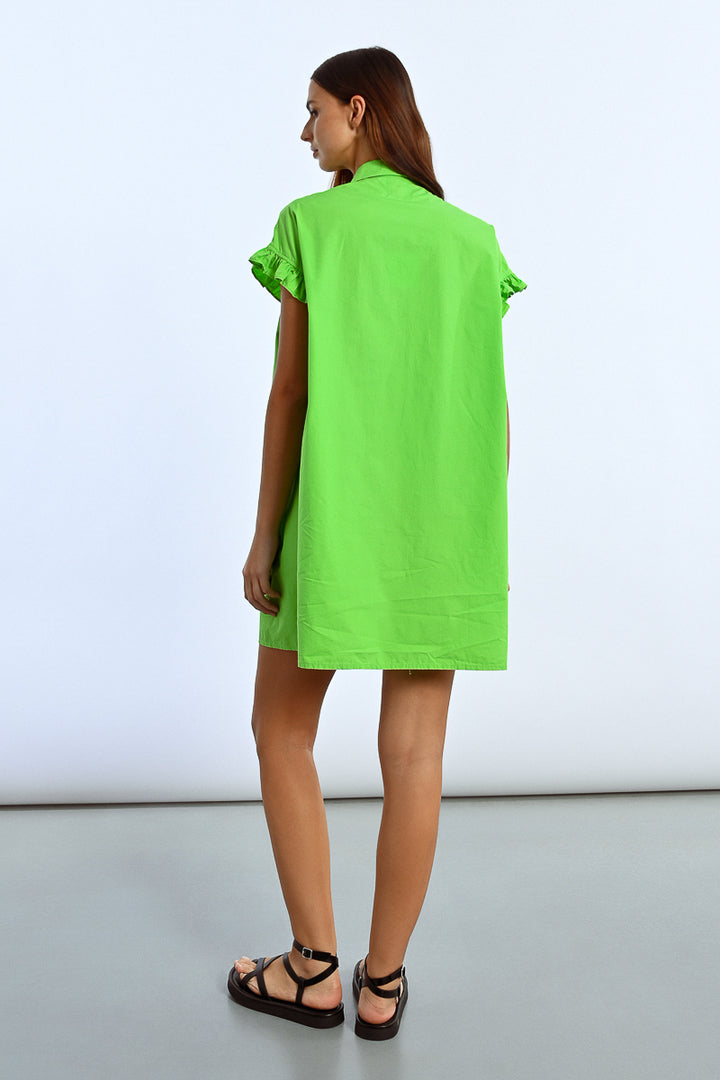 Lili Sidonio Green Ruffle Sleeved Dress