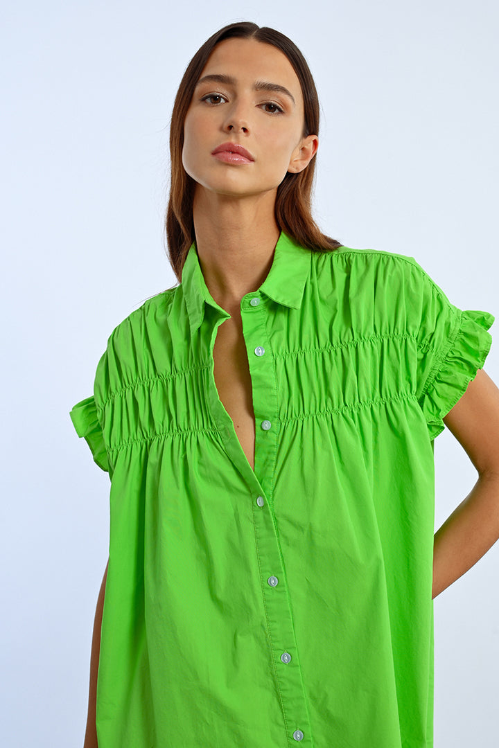 Lili Sidonio Green Ruffle Sleeved Dress