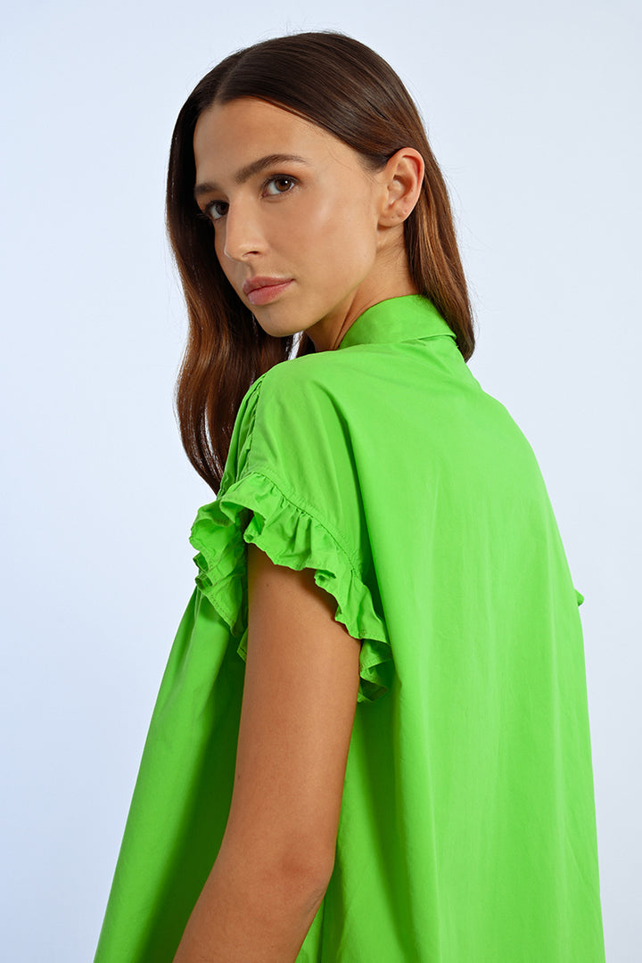 Lili Sidonio Green Ruffle Sleeved Dress