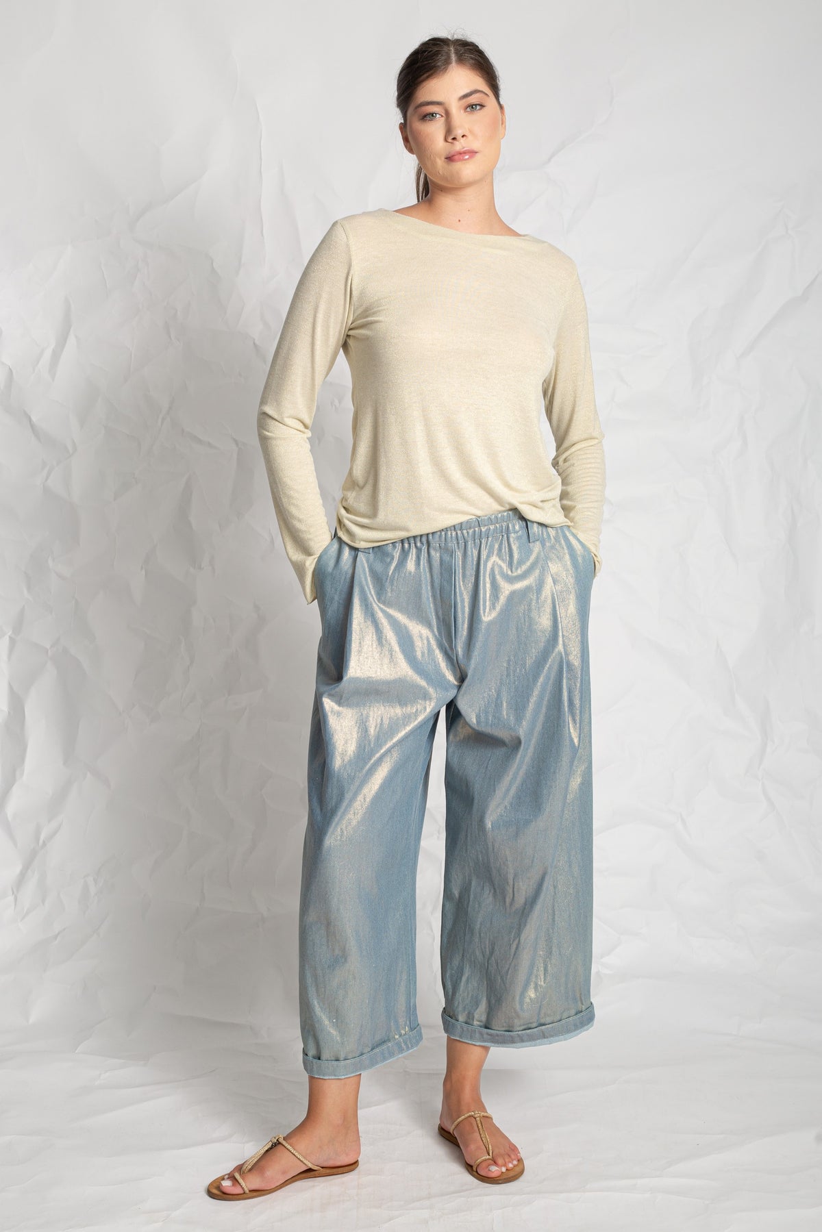 Les Filles D&#39;Ailleurs Metallic Gold Cotton Jeans