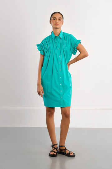 Lili Sidonio Mint Cotton Smocked Shirt Dress