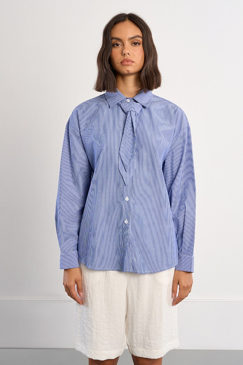 Lili Sidonio Oversized Striped And Rhinestone Shirt &amp; Tie