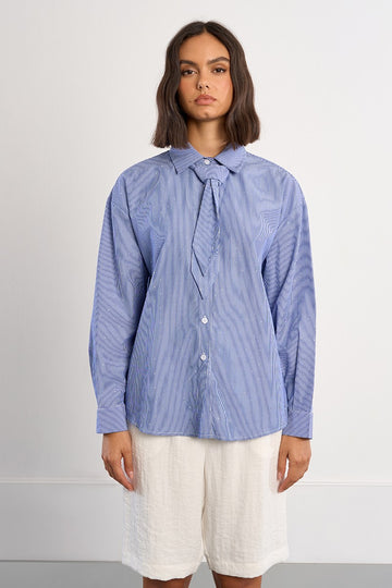 Lili Sidonio Oversized Striped And Rhinestone Shirt & Tie