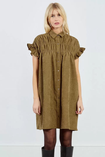 Lili Sidonio Ruched Shirt Khaki Dress