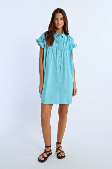 Lili Sidonio Ruffle Sleeve Turquoise Dress
