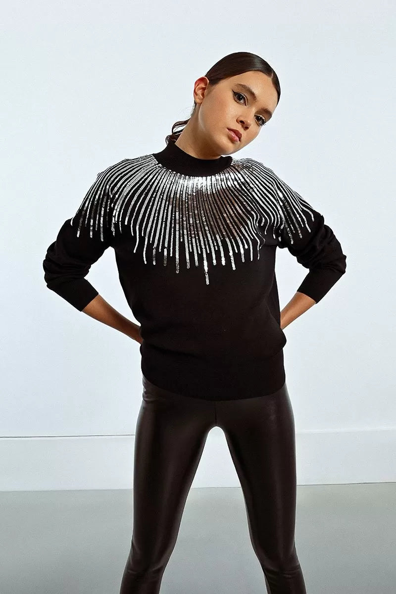 Lili Sidonio Sequin Bust Black Sweater