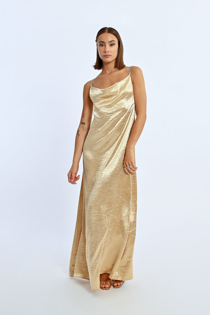 Lili Sidonio Strappy Gold Metallic Dress