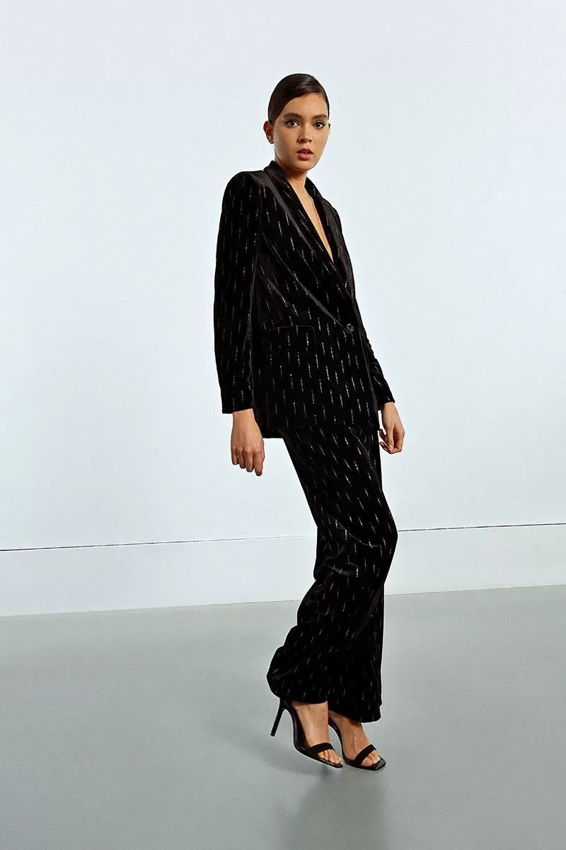 Lili Sidonio Velvet And Rhinestone Black Trousers