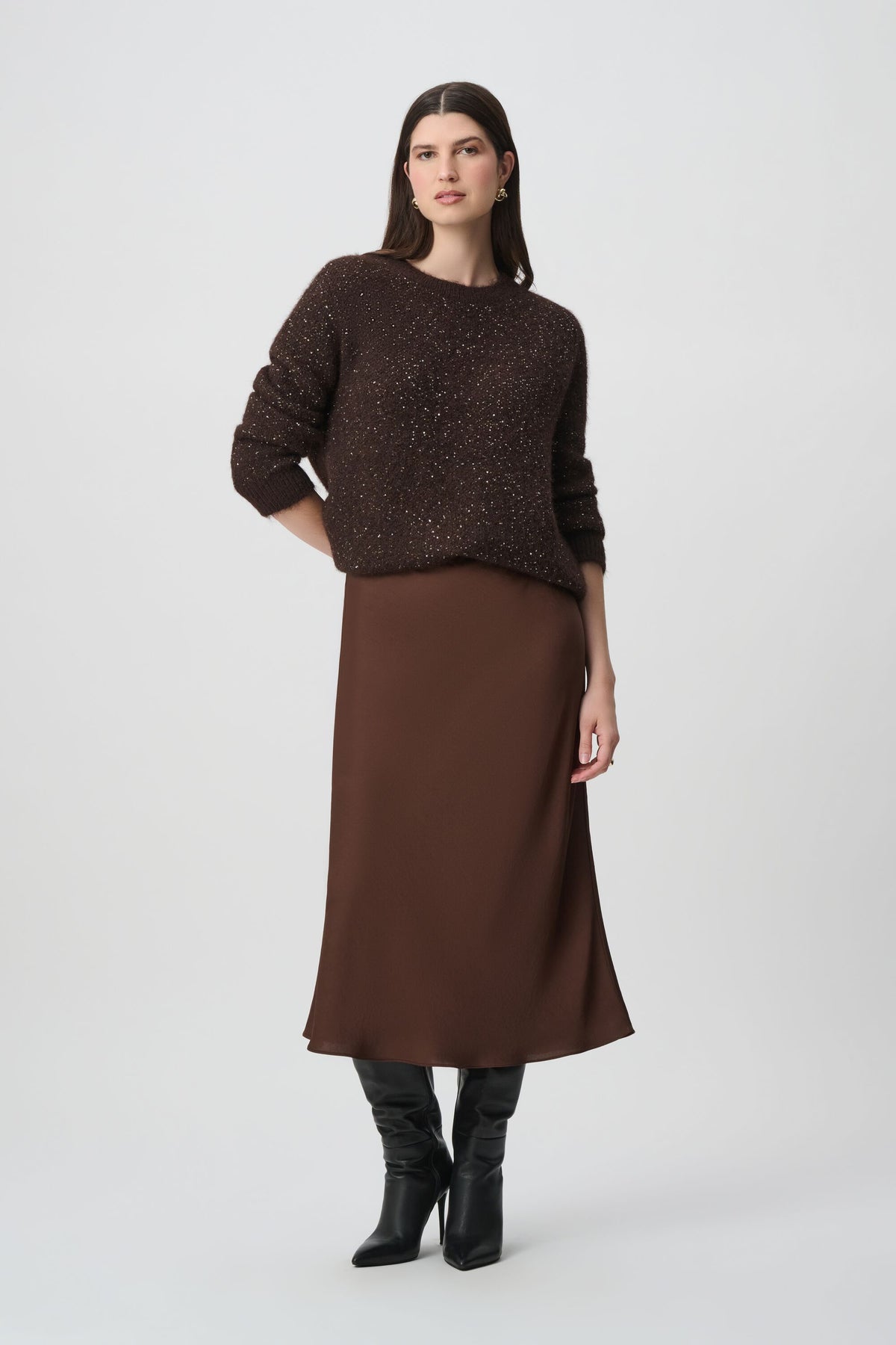 Joseph Ribkoff Icon Elizabeth Hurley Edit 57 Sequin Brown Sweater