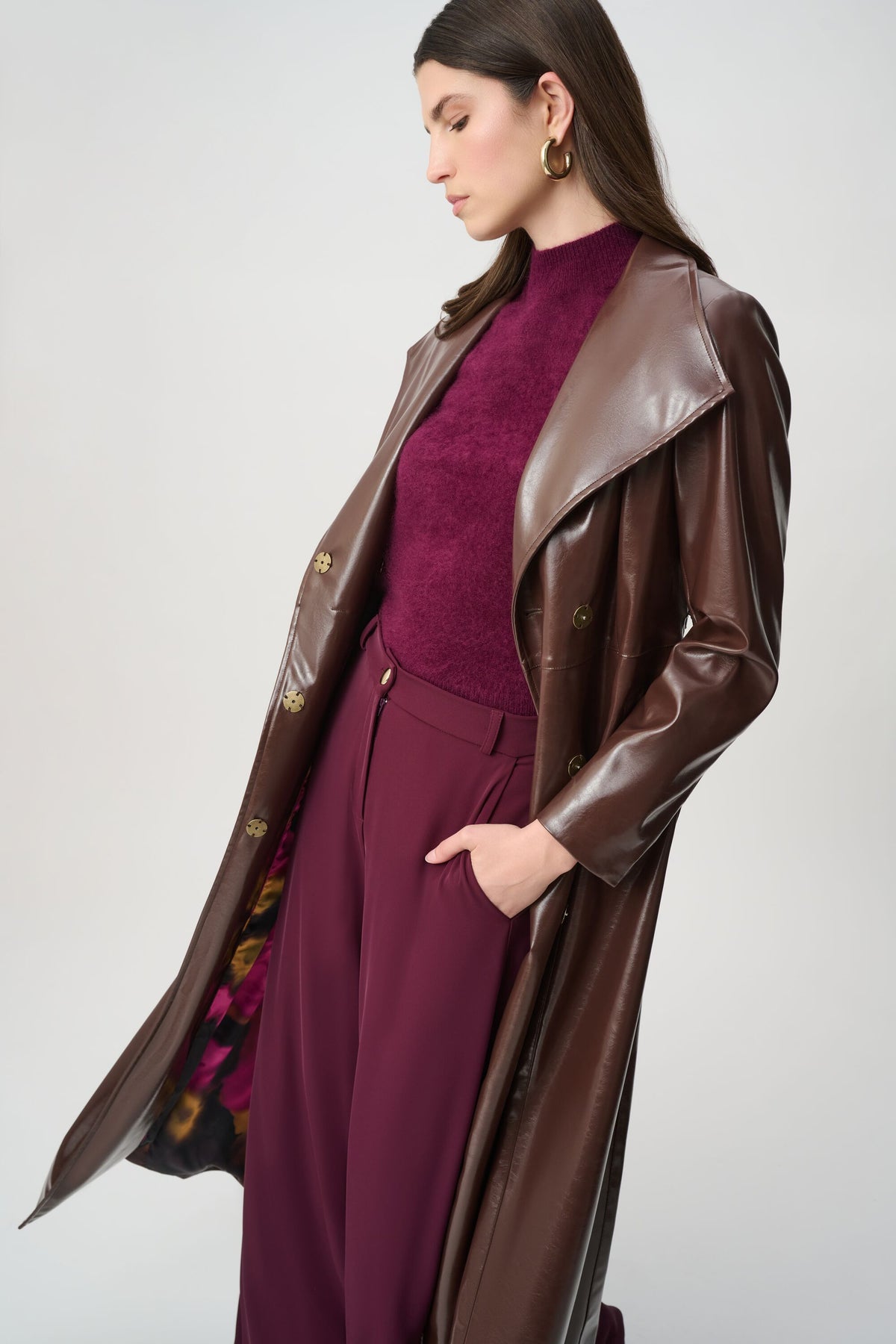 Joseph Ribkoff Icon Edit 57 Elizabeth Hurley Faux Leather Trench Coat