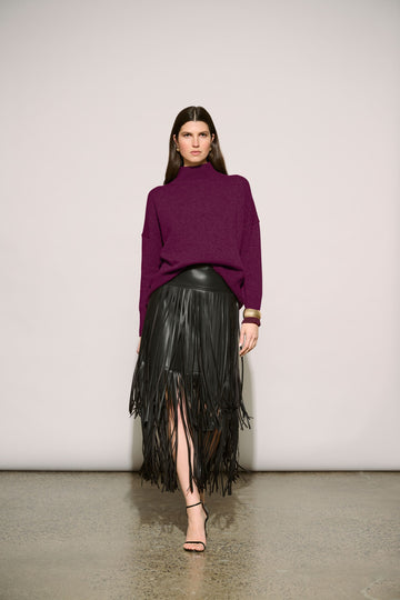 Joseph Ribkoff Icon Elizabeth Hurley Edit 57  Black Faux Leather Fringed Skirt