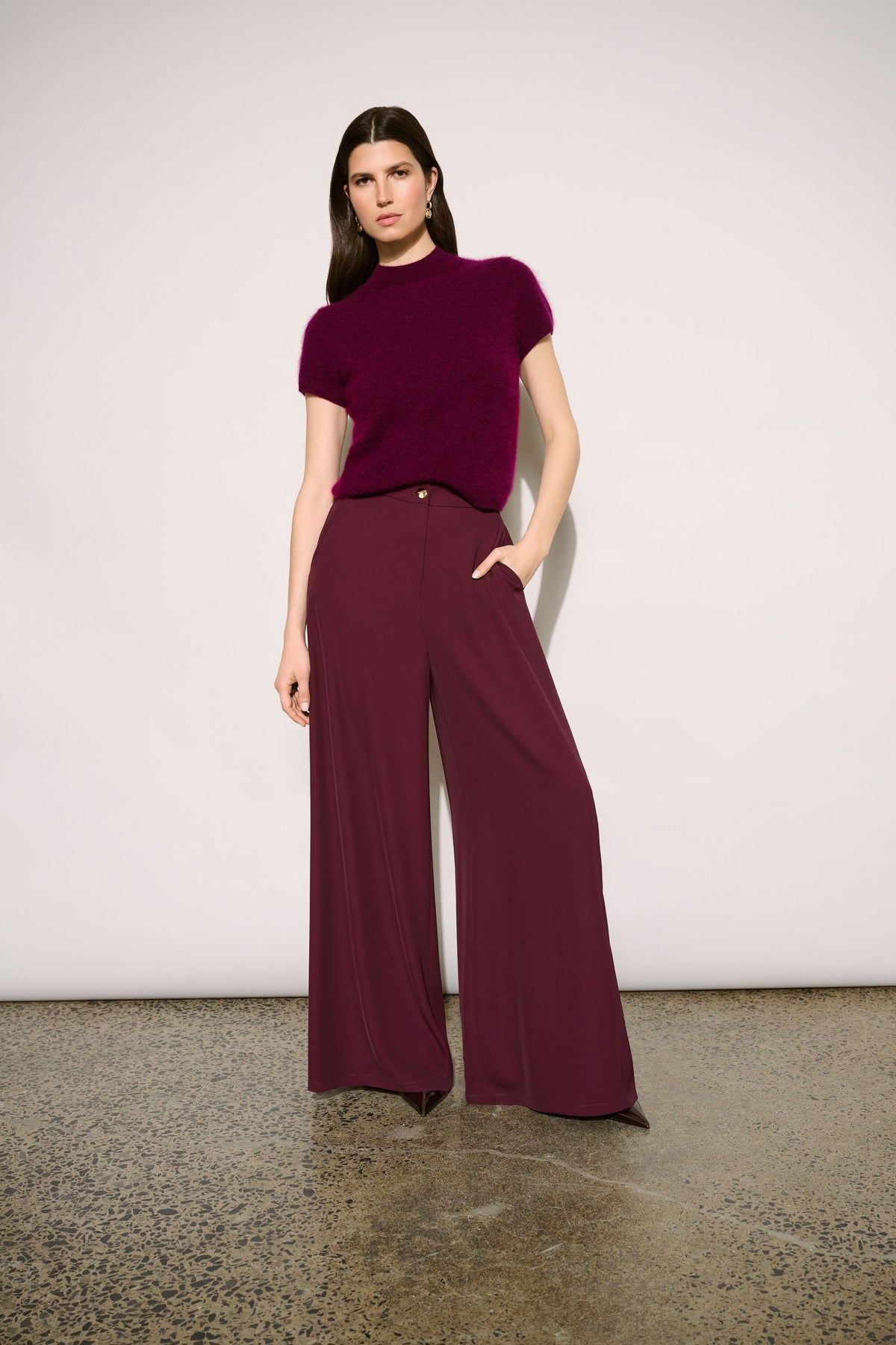 Joseph Ribkoff Icon Elizabeth Hurley Edit 57  Elderberry Short Sleeved Top - 100% Laine Wool