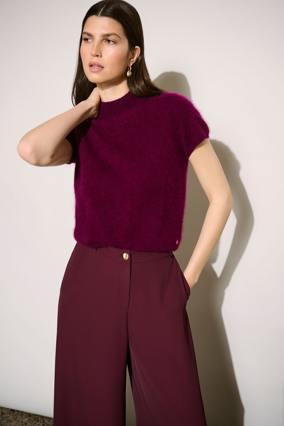 Joseph Ribkoff Icon Elizabeth Hurley Edit 57  Elderberry Short Sleeved Top - 100% Laine Wool