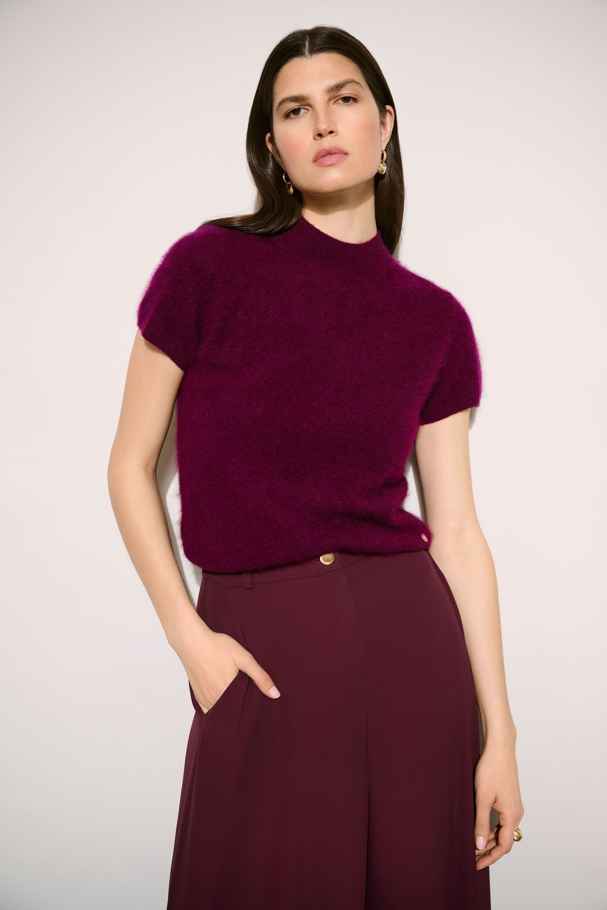 Joseph Ribkoff Icon Elizabeth Hurley Edit 57  Elderberry Short Sleeved Top - 100% Laine Wool
