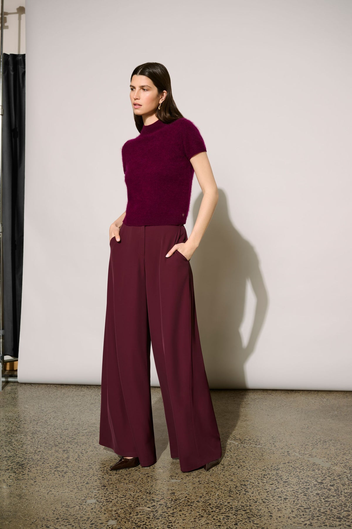 Joseph Ribkoff Icon Elizabeth Hurley Edit 57  Elderberry Short Sleeved Top - 100% Laine Wool