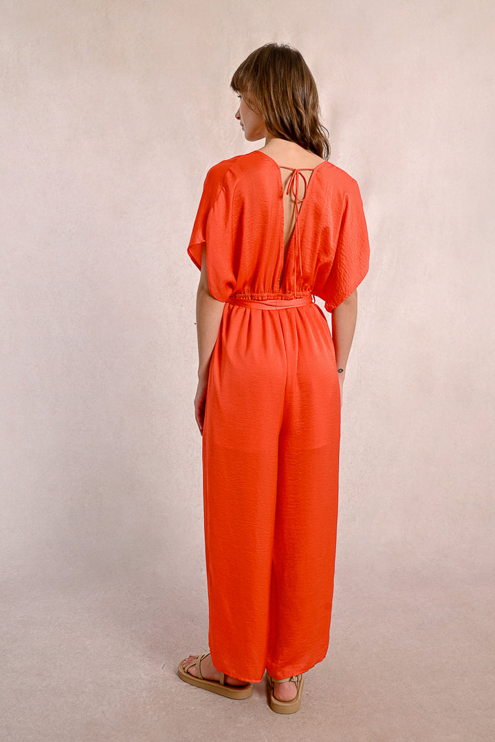 Molly Bracken Red Coral Ladies Woven Jumpsuit