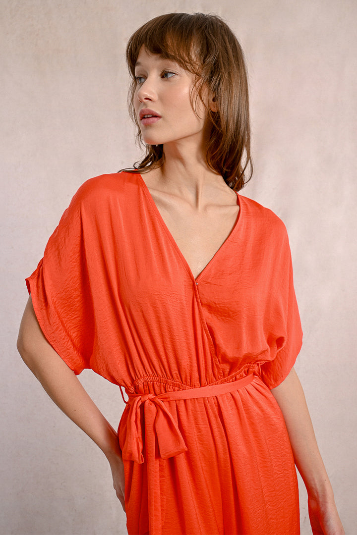 Molly Bracken Red Coral Ladies Woven Jumpsuit