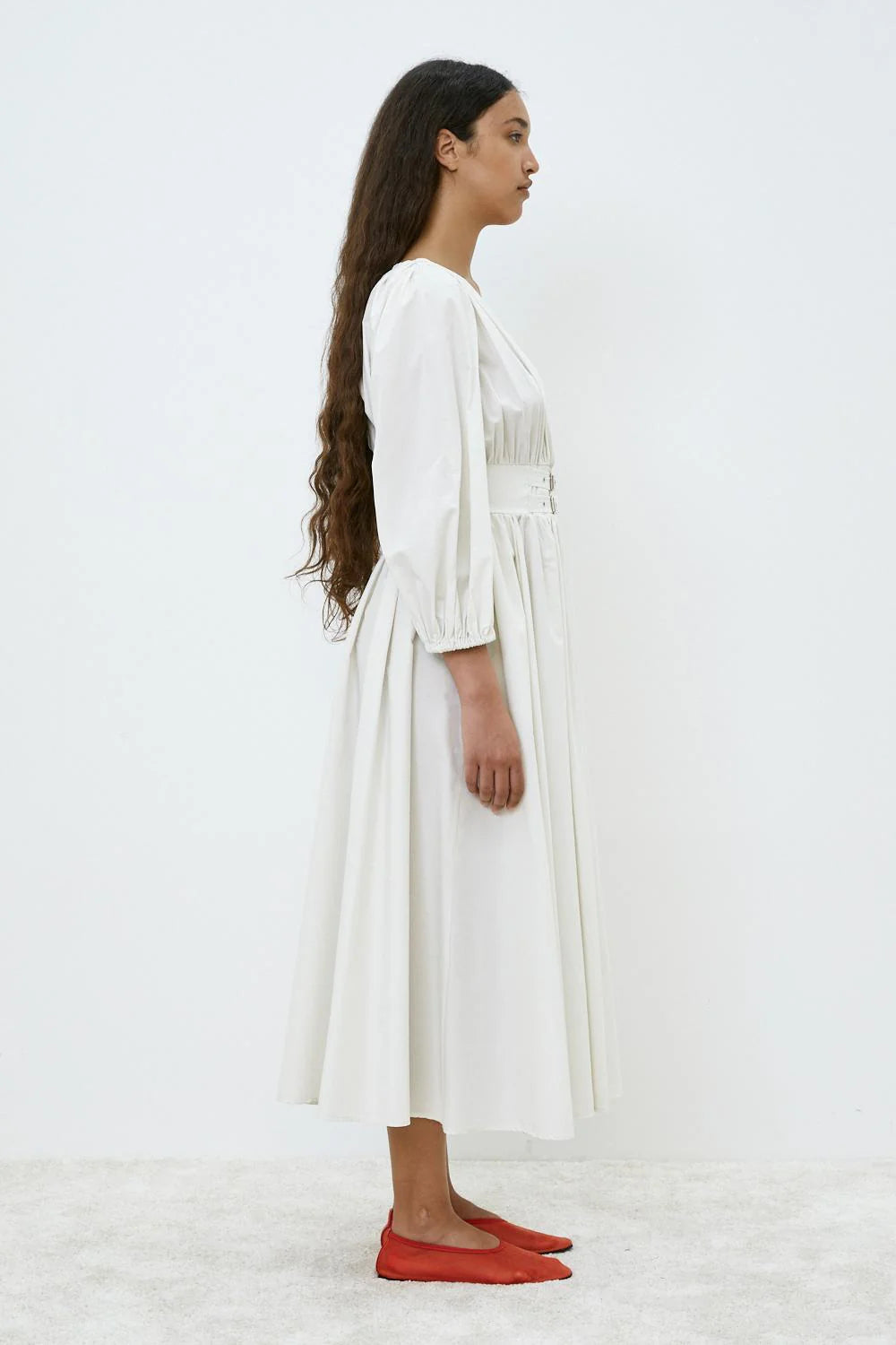 MeiMeiJ Doube Belted V Neck Vanilla Dress