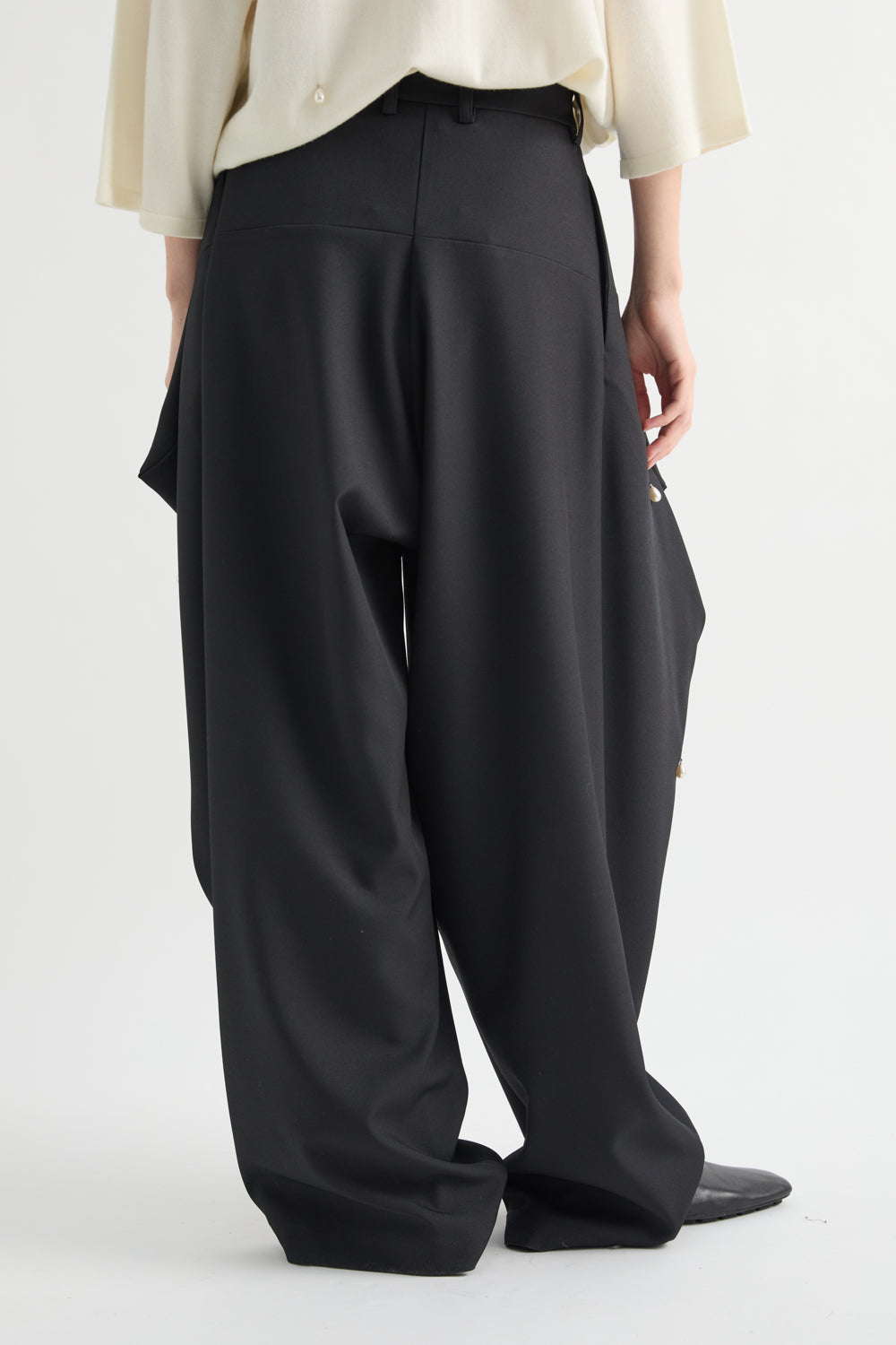 MeiMeiJ Pearl Nero Embellished Sculptural Trousers