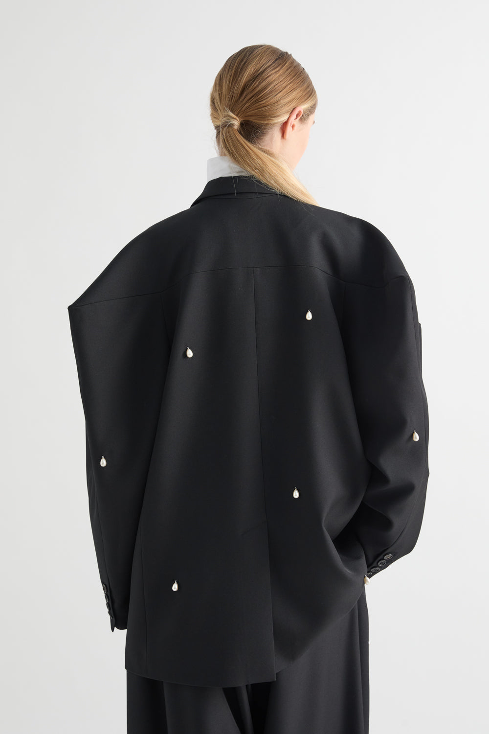 MeiMeiJ Black Oversized Embellished Jacket With Pearls