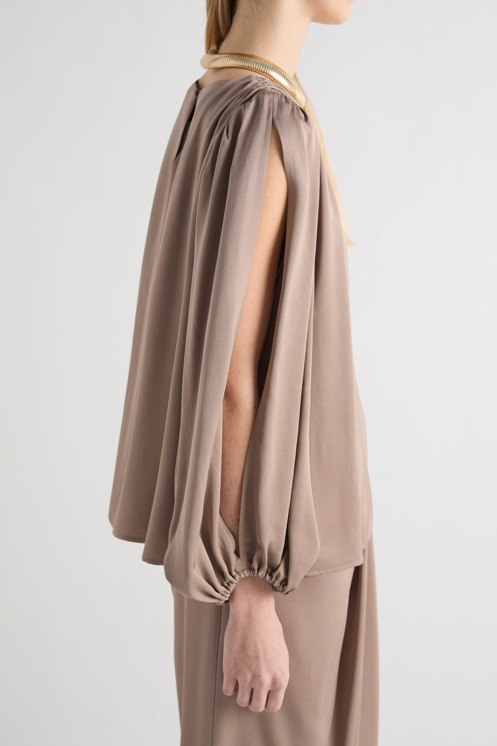 MeiMeiJ Nube Draped Sleeve Split Blouse