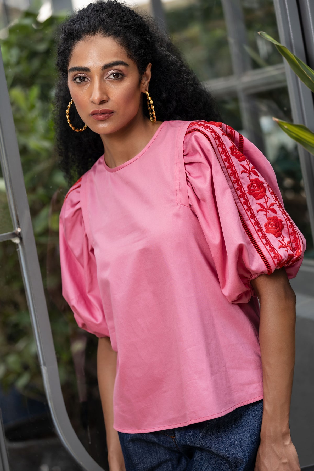 Emily Lovelock Nora Pink Morning Glory Organic Cotton Satin Top