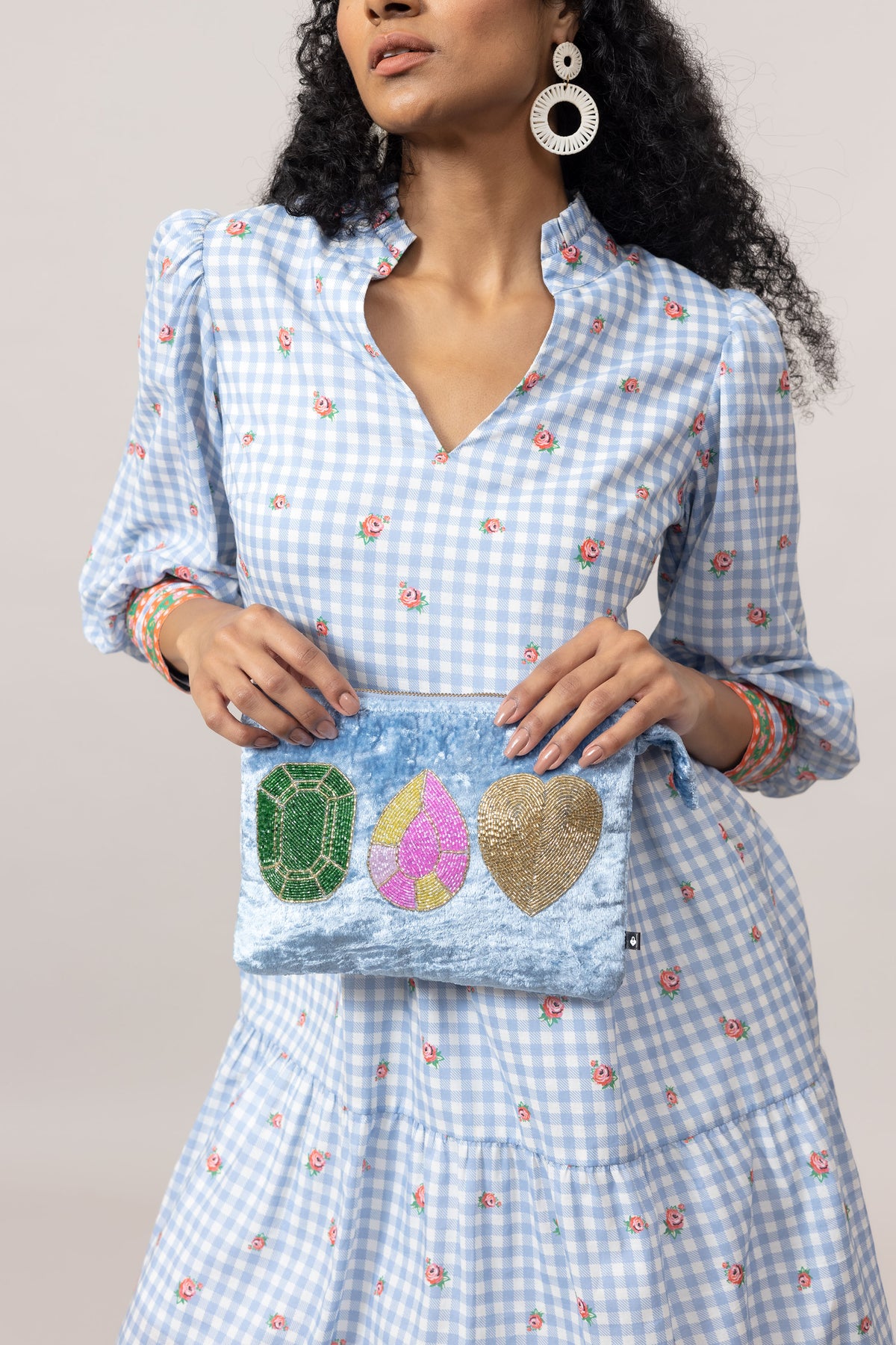 Emily Lovelock Diamond Blue Diamond Viscose Velvet Pochette