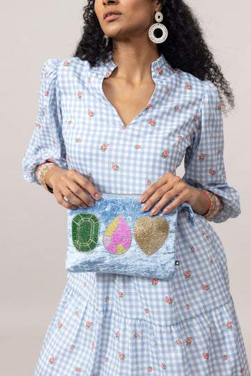 Emily Lovelock Diamond Blue Diamond Viscose Velvet Pochette